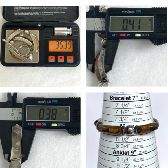 VTG Sterling Silver 925 Heavy Signed Southwest Tigers Eye Inlay Panel Bracelet - Picture 11 of 16